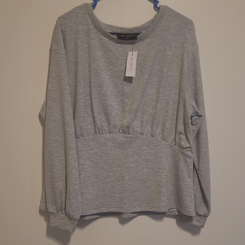 Lane Bryant Light Gray Long-Sleeve Gathered-Waist Sweatshirt